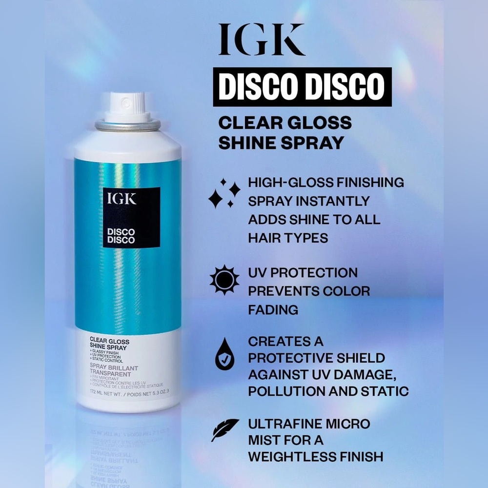 IGK Disco Disco Clear Gloss Shine Spray High-Gloss UV Protective Finishing Spray
